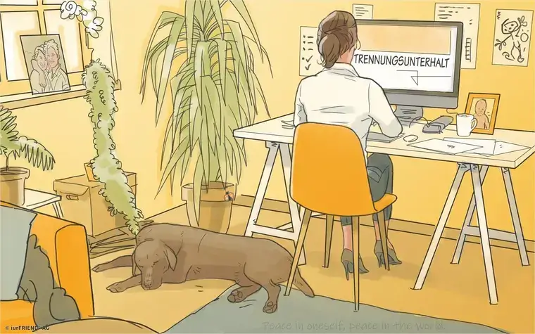 Frau recherchiert am PC zu Trennungsunterhalt